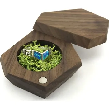 Dárková krabička Wook | dřevěná krabička na snubní prsten HEX - ořech 368 text: bez textu