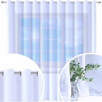 Záclona HOTOVÁ ZÁCLONA VOÁL BÍLÁ 400X240 CM ZÁVĚS OKA ZÁCLONY S PRŮCHODKAMI