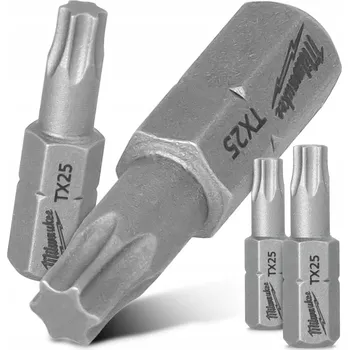 Bit 2x BIT do šroubováku TORX TX20 25 mm Bity MILWAUKEE Magnetický hrot, KRÁTKÝ