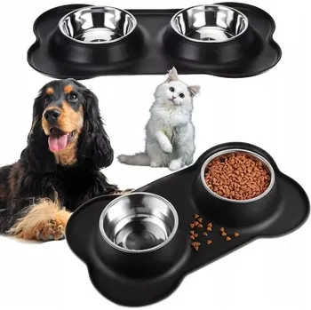 Chovatelství Protiskluzová podložka a dvojitá miska pro psy a kočky 2 x 450ml Purlov