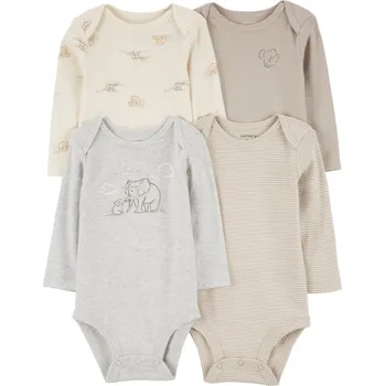 Kojenecký body CARTER'S Body dlouhý rukáv Gray Elephant neutral 4ks 6m/vel. 68