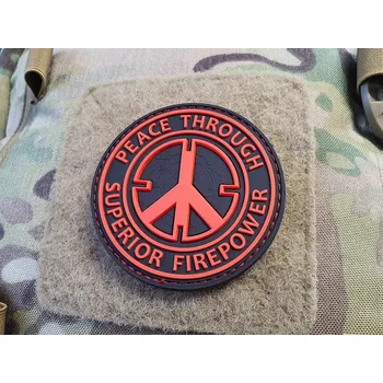 Nášivka Nášivka PEACE THROUGH SUPERIOR FIREPOWER plast velcro ČERNÁ/ČERVENÁ (Nášivka PEACE THROUGH SUPERIOR FIREPOWER plast velcro ČERNÁ/ČERVENÁ)