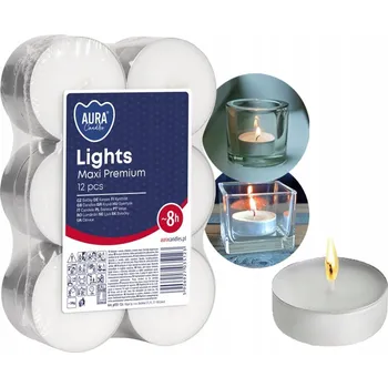 Svíčka Parafínová čajová svíčka Bez vůně Aura 12 ks