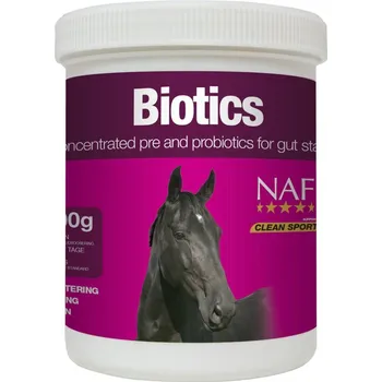 Krmivo pro koně NAF Biotics, vysoce kvalitní probiotika a prebiotika s vitamíny pro obnovu přirozené funkce střev 300g