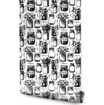 Fototapeta Tapeta černo-bílé sklenice konzervy do kuchyně