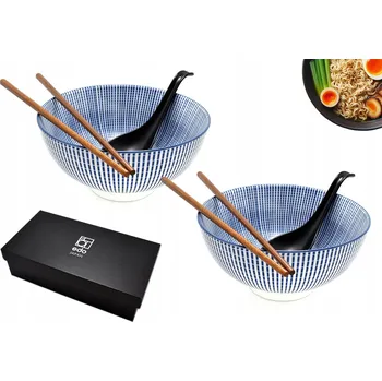 Sada 2 misek s lžícemi a hůlkami - Udon Tokusa Blue 800 ml BOX