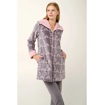 Dámský župan Vamp - Woof Dog Puzzle Print Župan na zip 21486 - Vamp gray thunder L