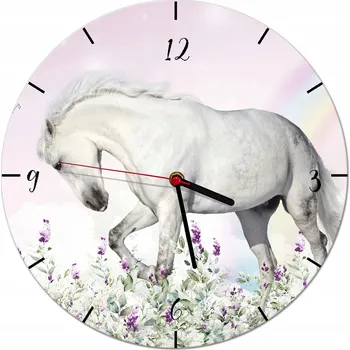 Hodiny Pastelové nástěnné hodiny pro děti Kůň Obrázky do dětského pokoje 30 cm