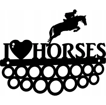 Věšák Organizér Držák na medaile Věšák DŘEVĚNÝ I Love Horses Jezdectví