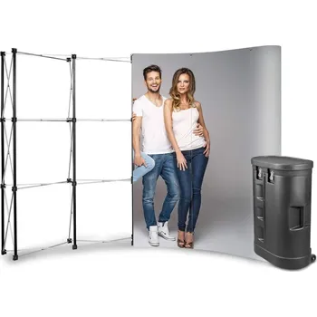 MH Technic s.r.o. Reklamní stěna Pop Up 3x4 - oblá + pultík na kolečkách