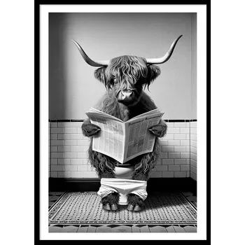 Obraz OBRAZ PLAKÁT V RÁMU do Koupelny WC Toalety ZUBR NA ZÁCHODĚ bizon P2622_A4