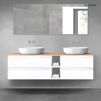 Koupelnový nábytek Oltens Vernal sada koupelnového nábytku 160 cm s horní deskou, lesklá bílá/dub 68634000