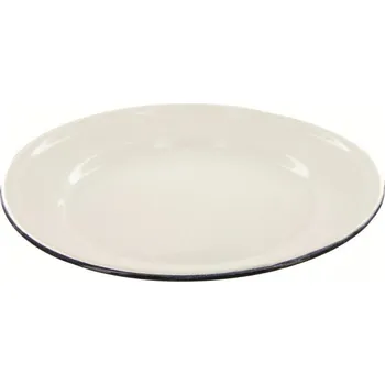 Talíř Talíř smaltovaný mělký BÍLÝ s modrým okrajem 25 cm (Talíř smaltovaný mělký BÍLÝ s modrým okrajem 25 cm)