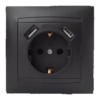 Elektrická zásuvka Černá zásuvka Schuko Premium 2x USB