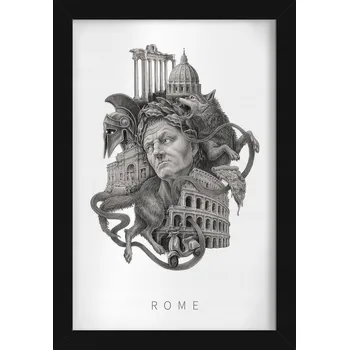 Obraz Nástěnný obraz rám Černobílý Řím Koloseum Vlčice Pantheon Pizza 20x30