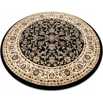 Koberec Koberec DO OBÝVACÍHO POKOJE KLASIK TRADICE SPOJKA KVĚTINY RÁMEČEK černý kruh 150 cm