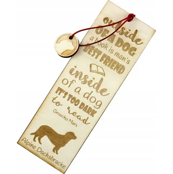 Doplněk ke knize Alpský jezevčíkovitý honič - gravírovaná záložka do knihy se psem a jménem psa