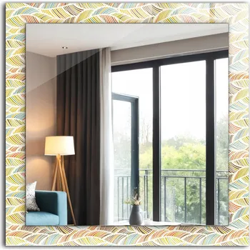 Zrcadlo Zrcadlo se skleněným čtvercovým rámem a grafikou Barevné vlny listy 60 x 60 cm