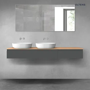 Koupelnový nábytek Oltens Vernal sada koupelnového nábytku 180 cm s horní deskou, matná grafitová/dub 68601400