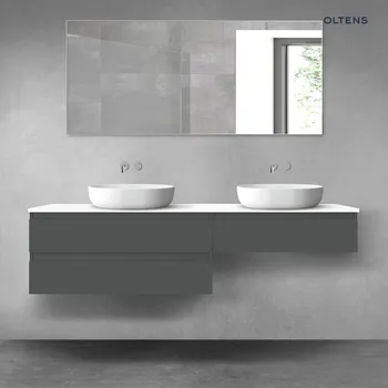 Koupelnový nábytek Oltens Vernal sada koupelnového nábytku 180 cm s horní deskou, matná grafitová/lesklá bílá 68573400