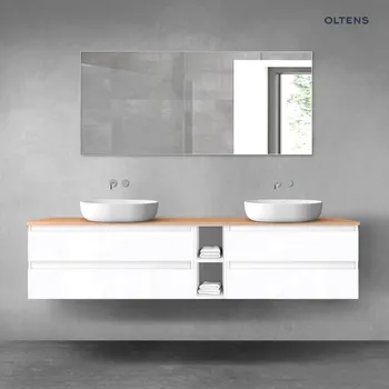 Koupelnový nábytek Oltens Vernal sada koupelnového nábytku 200 cm s horní deskou, lesklá bílá/dub 68642000