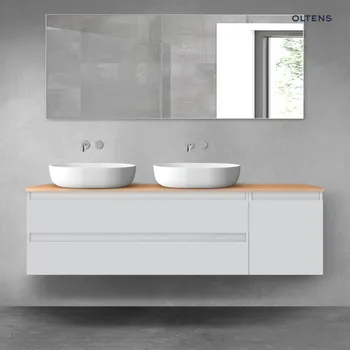 Koupelnový nábytek Oltens Vernal sada koupelnového nábytku 160 cm s horní deskou, matná šedá/dub 68480700