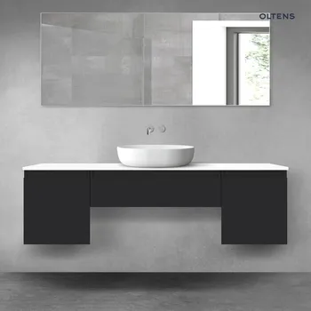 Koupelnový nábytek Oltens Vernal sada koupelnového nábytku 160 cm s horní deskou, matná černá/lesklá bílá 68393300
