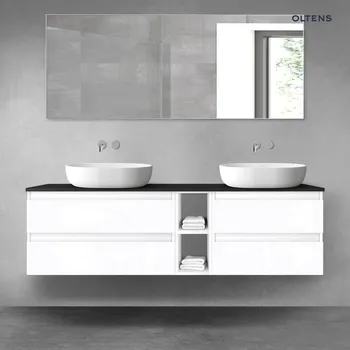 Koupelnový nábytek Oltens Vernal sada koupelnového nábytku 160 cm s horní deskou, lesklá bílá/matná černá 68636000