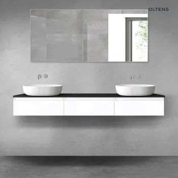 Koupelnový nábytek Oltens Vernal sada koupelnového nábytku 180 cm s horní deskou, matná černá/lesklá bílá 68499000