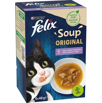 Krmivo pro kočku Purina Felix Soup mix hovězí/kuřecí/tuňák 6x 48 g