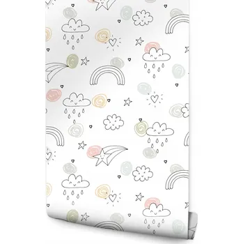Fototapeta 10m TAPETA Pro Děti - Obláčky Hvězdičky Srdíčka
