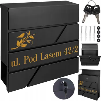 Poštovní schránka POŠTOVNÍ SCHRÁNKA ČERNÁ SE SCHRÁNKOU NA NOVINY + ZLATÝ VZOR