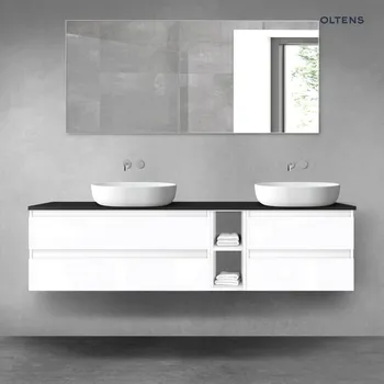 Koupelnový nábytek Oltens Vernal sada koupelnového nábytku 180cm s horní deskou, lesklá bílá/matná černá 68640000