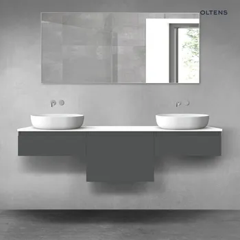 Koupelnový nábytek Oltens Vernal sada koupelnového nábytku 180 cm s horní deskou, matná grafitová/lesklá bílá 68509400