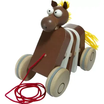 Dřevěná hračka Dřevěný tahací koník klapací