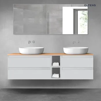 Koupelnový nábytek Oltens Vernal sada koupelnového nábytku 160 cm s horní deskou, matná šedá/dub 68634700