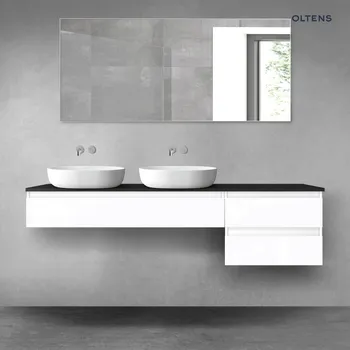 Koupelnový nábytek Oltens Vernal sada koupelnového nábytku 180 cm s horní deskou, lesklá bílá/matná černá 68616000