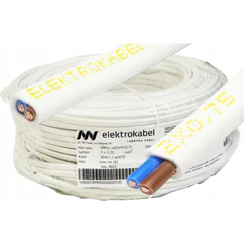 elektrický kabel Kabel OMYp 2x0,75 300/300V Měděný vodič 25m plochý bílý
