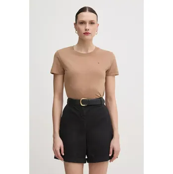 Bavlněné tričko Tommy Hilfiger hnědá barva, WW0WW44433 82X, vel. S