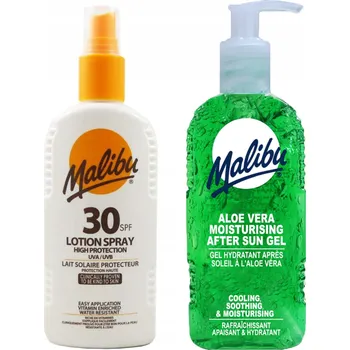 Přípravek na opalování Malibu SPF30 voděodolný sprej 200 Ml + Aloe vera Gel po opalování 200 Ml