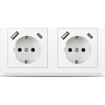 Elektrická zásuvka 230V 16A BÍLÁ DVOJITÁ ZÁSUVKA S NABÍJEČKOU USB A+C