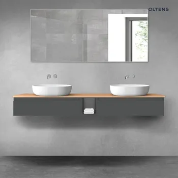 Koupelnový nábytek Oltens Vernal sada koupelnového nábytku 180 cm s horní deskou, matná grafitová/dub 68650400