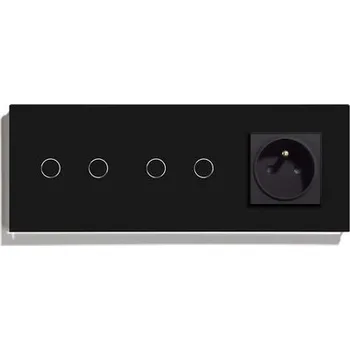 vypínač DOTYKOVÝ SPÍNAČ 2+2 DVOJITÝ SE ZÁSUVKOU, SKLENĚNÝ SPÍNAČ