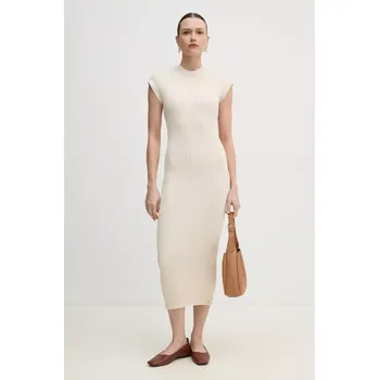 Dámské šaty Šaty Tommy Hilfiger béžová barva, midi, WW0WW44493 01X, vel. M