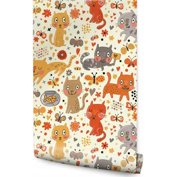 Fototapeta Tapeta do dětského pokoje barevné kočky a květiny