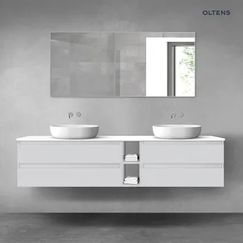 Koupelnový nábytek Oltens Vernal sada koupelnového nábytku 200 cm s horní deskou, matná šedá/lesklá bílá 68643700