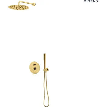 Sprchový set Sada Oltens Molle podomítková baterie s hlavovou sprchou 30 cm Vindel a sprchovým setem, kartáčované zlato 36600810