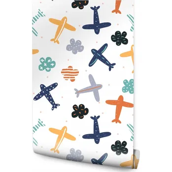 Tapeta Tapeta do dětského pokoje Barevné LETADLA Obláčky