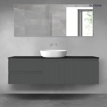 Koupelnový nábytek Oltens Vernal sada koupelnového nábytku 160 cm s horní deskou, matná grafitová/matná černá 68410400