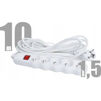 Napájecí kabel Prodlužovací Kabel přívod s lištou Rum-Lux 10 m 5 ks zásuvek bílý